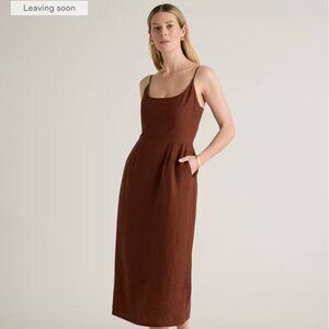 Quince 100% European Linen Scoop Neck Midi Dress, Medium Chocolate